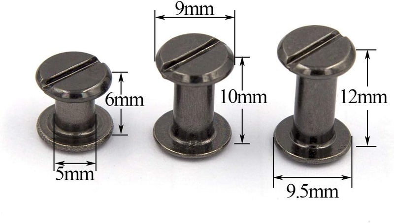 ALLOYPRO 75 Sets Chicago Screws Assorted Kit 3 Sizes Gun Meta Leather Rivets 1/4 3/8 1/2 Screw Rivets Flat Fillister Book Binding Posts Nail Rivet Chicago Bolts for DIY Leather Craft (5 x 6,10,12) - Image 2